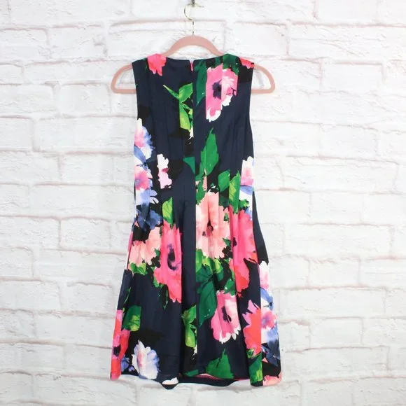 Vince Camuto Blue Polyester Floral Zip Sleeveless Fit and Flare Dress Size 6 - Picture 5 of 7